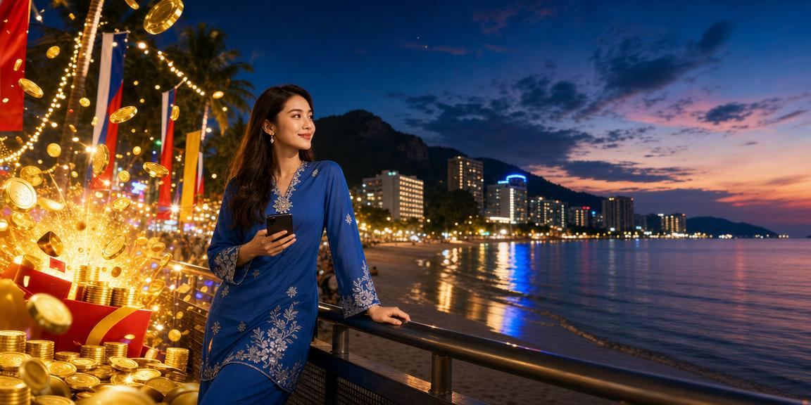 Pengguna wanita berbaju kurung melayari platform pertaruhan di Pulau Pinang
